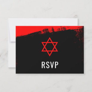 Grunge Red Black Bar Mitzvah RSVP Card