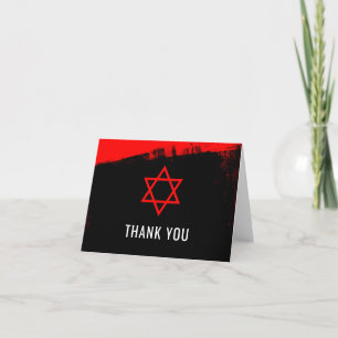 Grunge Red Black Bar Mitzvah Thank You Card