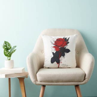 Grunge Red Rose Throw Pillow