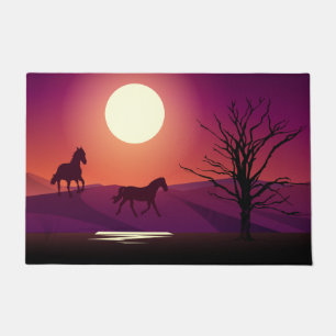 Grunge Red Rug Two Horses Doormat