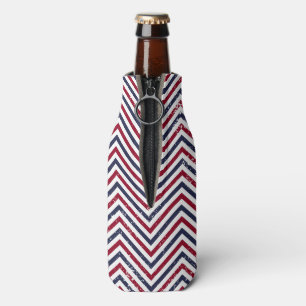 Grunge Red White and Blue Chevron Bottle Cooler