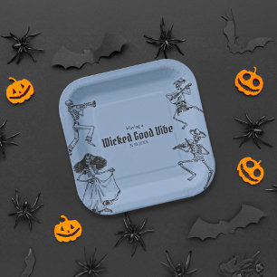 Grunge Retro Black Halloween Party Paper Plate