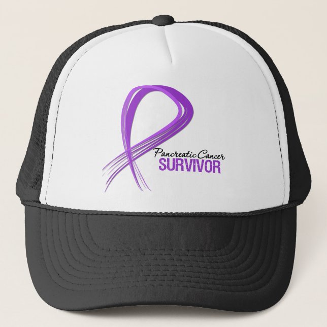Grunge Ribbon Pancreatic Cancer Survivor Trucker Hat (Front)