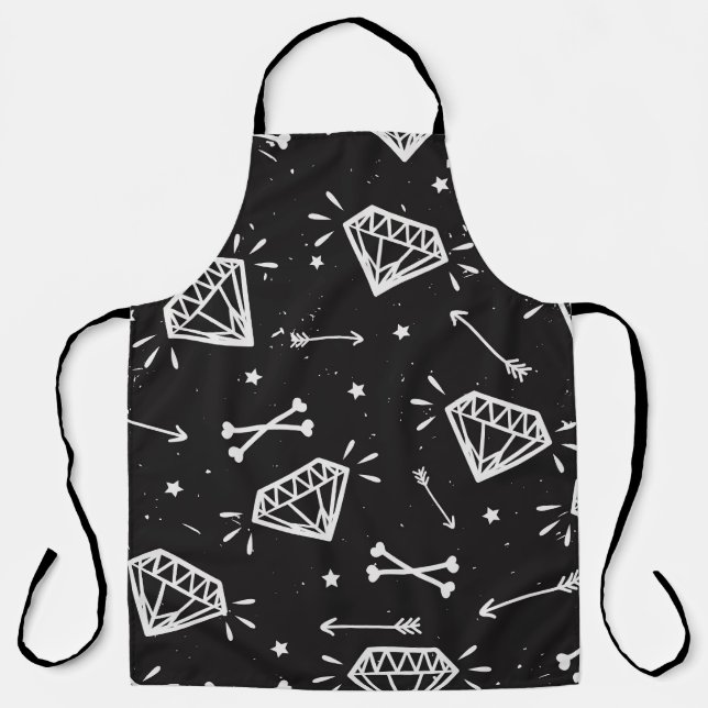 Grunge rock: diamonds, bones pattern. apron (Front)