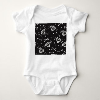 Grunge rock: diamonds, bones pattern. baby bodysuit