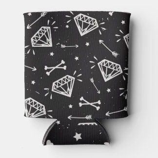 Grunge rock: diamonds, bones pattern. can cooler