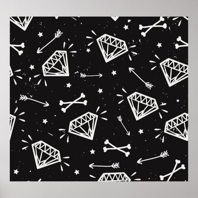 Grunge rock: diamonds, bones pattern. poster (Front)