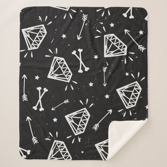 Grunge rock: diamonds, bones pattern. sherpa blanket (Front)