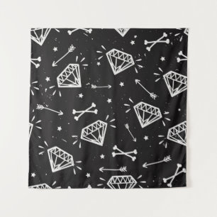 Grunge rock: diamonds, bones pattern. tapestry