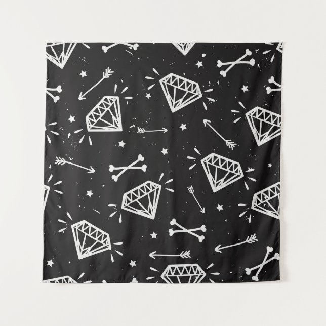 Grunge rock: diamonds, bones pattern. tapestry (Front)