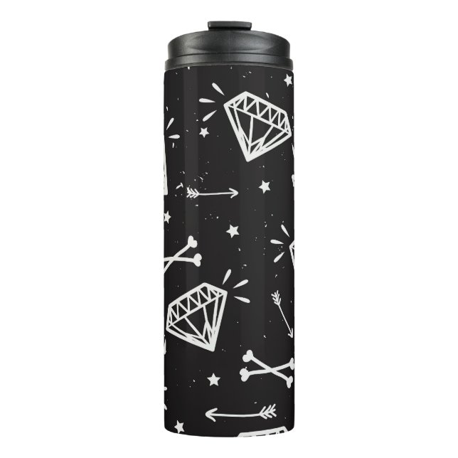 Grunge rock: diamonds, bones pattern. thermal tumbler (Front)