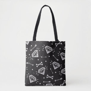Grunge rock: diamonds, bones pattern. tote bag