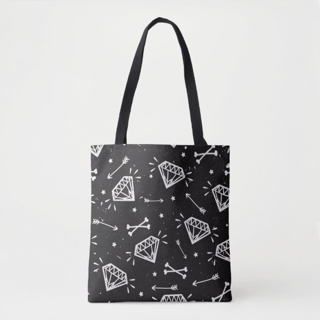Grunge rock: diamonds, bones pattern. tote bag (Front)