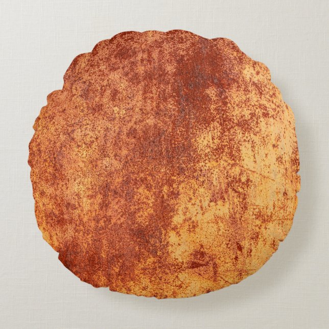 Grunge rusted metal texture, rust and oxidised met round cushion (Front)