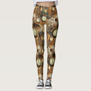 Grunge Rustic Steampunk Clock (10) Leggings