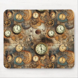 Grunge Rustic Steampunk Clock (10) Mouse Pad