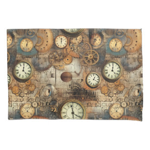 Grunge Rustic Steampunk Clock (10) Pillowcase