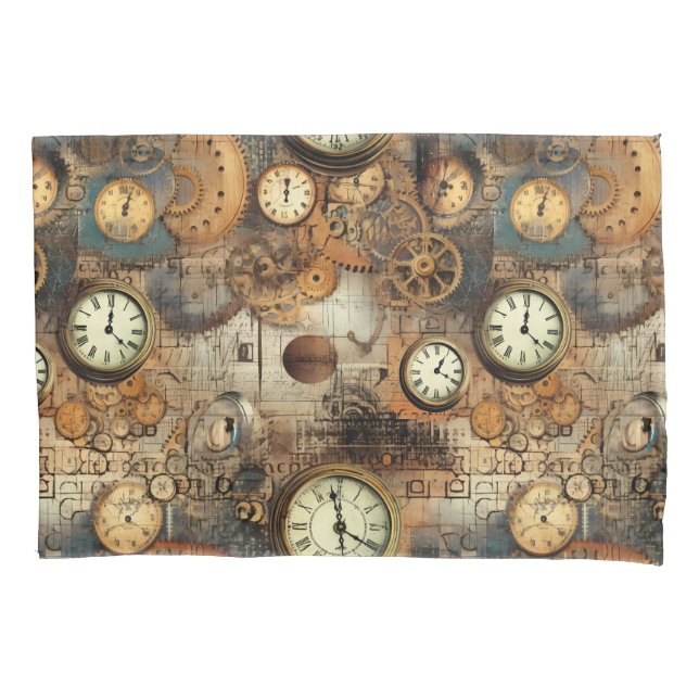 Grunge Rustic Steampunk Clock (10) Pillowcase (Front-Left)