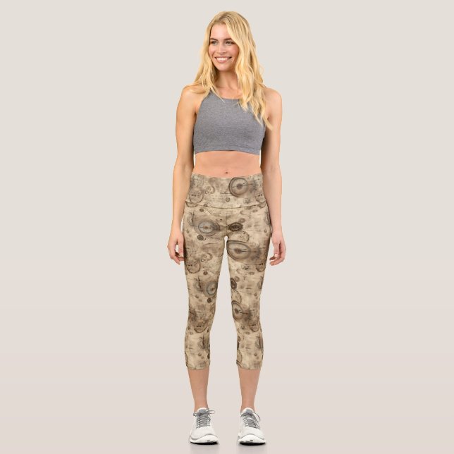 Grunge Rustic Steampunk Clock (11) Capri Leggings (Front)