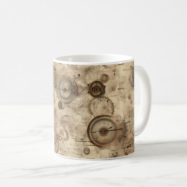 Grunge Rustic Steampunk Clock (11) Coffee Mug (Front Right)