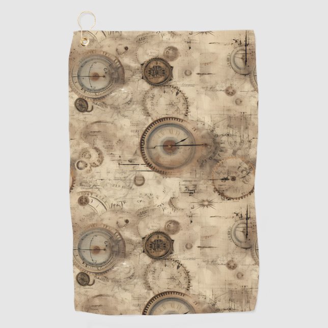 Grunge Rustic Steampunk Clock (11) Golf Towel (Front)
