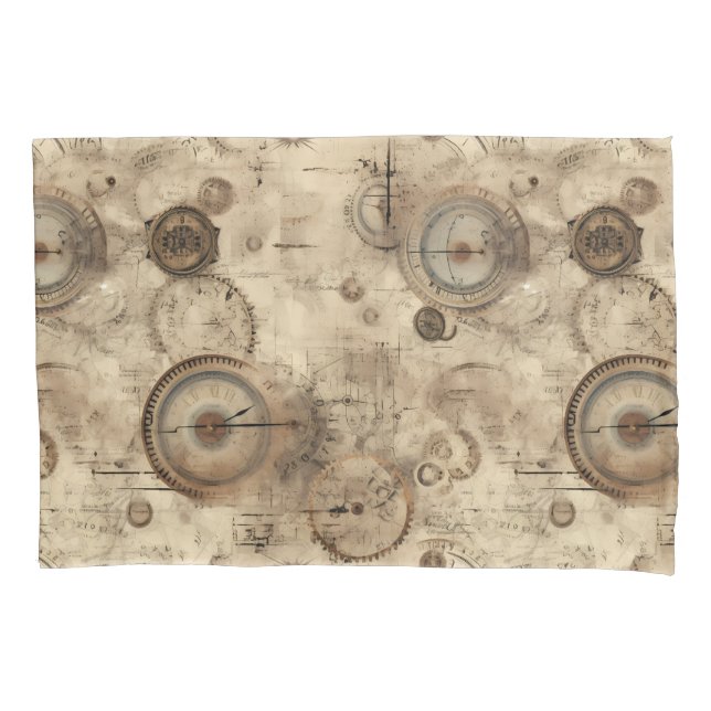 Grunge Rustic Steampunk Clock (11) Pillowcase (Front-Left)