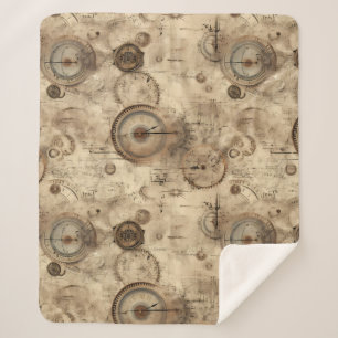Grunge Rustic Steampunk Clock (11) Sherpa Blanket