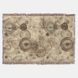 Grunge Rustic Steampunk Clock (11) Throw Blanket