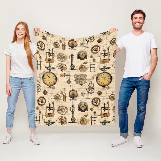 Grunge Rustic Steampunk Clock (13) Fleece Blanket (In Situ)
