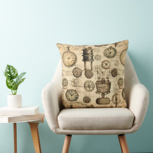 Grunge Rustic Steampunk Clock (14) Cushion