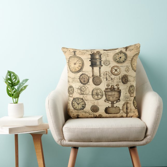 Grunge Rustic Steampunk Clock (14) Cushion (Chair)