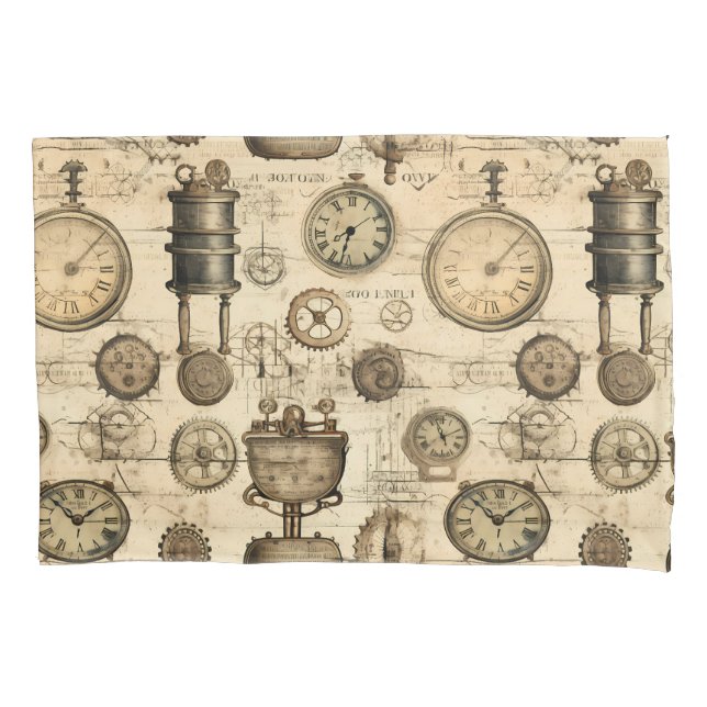 Grunge Rustic Steampunk Clock (14) Pillowcase (Front-Left)