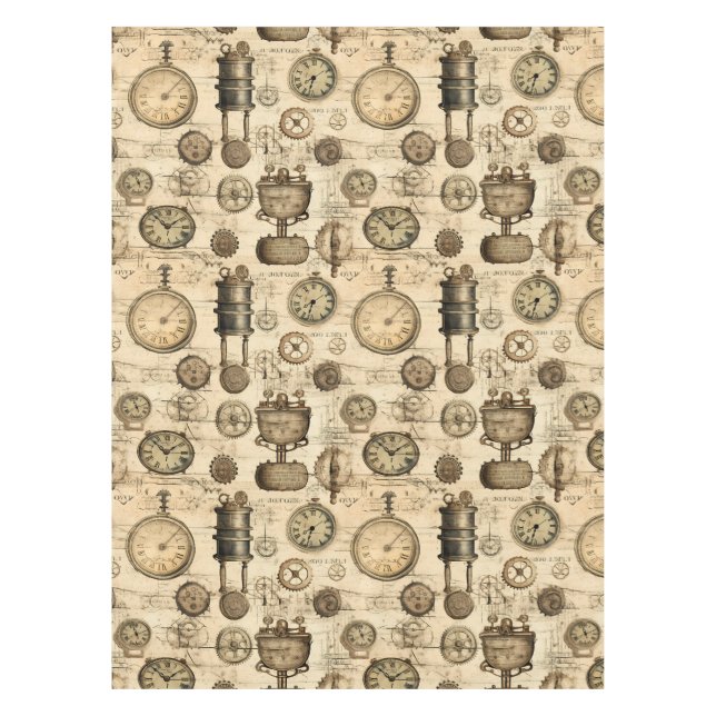 Grunge Rustic Steampunk Clock (14) Tablecloth (Front)