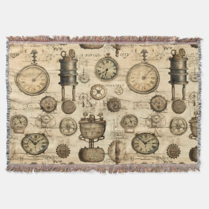 Grunge Rustic Steampunk Clock (14) Throw Blanket