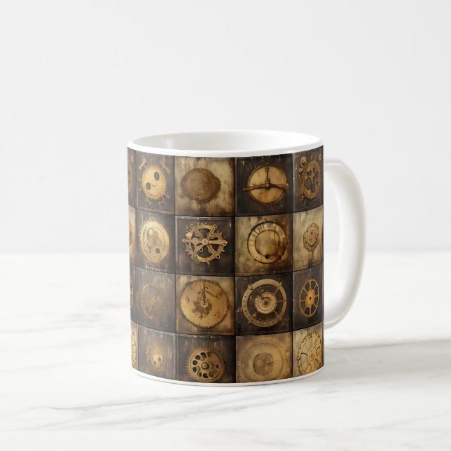 Grunge Rustic Steampunk Clock (15) Coffee Mug (Front Right)