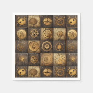 Grunge Rustic Steampunk Clock (15) Napkin