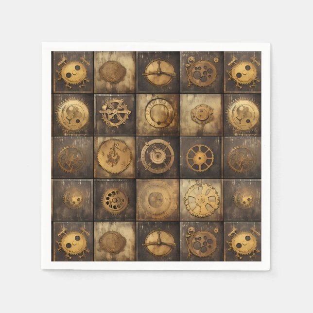 Grunge Rustic Steampunk Clock (15) Napkin (Front)