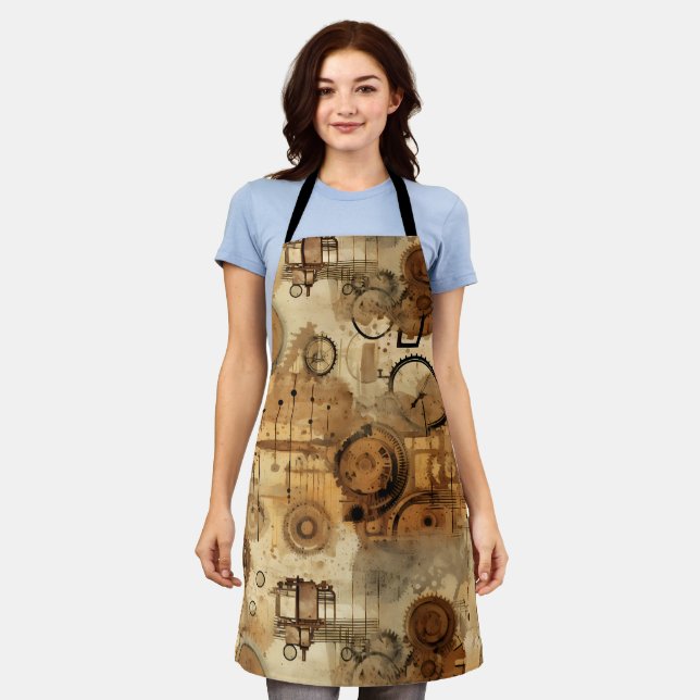 Grunge Rustic Steampunk Clock (1) Apron (Worn)