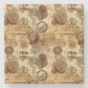 Grunge Rustic Steampunk Clock (1) Stone Coaster