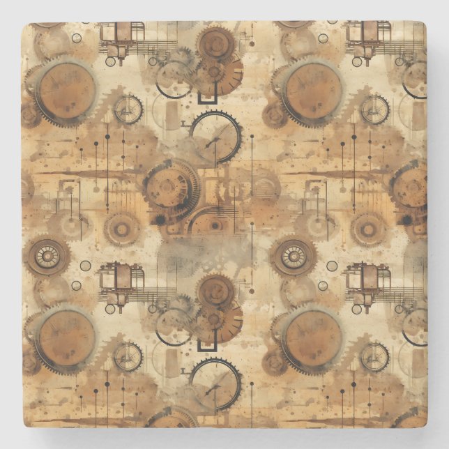 Grunge Rustic Steampunk Clock (1) Stone Coaster (Front)
