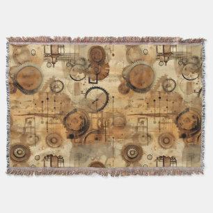 Grunge Rustic Steampunk Clock (1) Throw Blanket