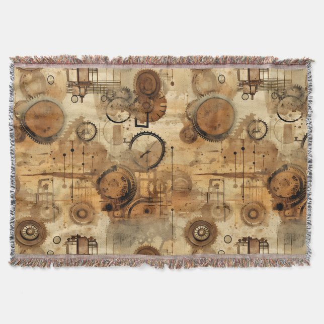 Grunge Rustic Steampunk Clock (1) Throw Blanket (Front)