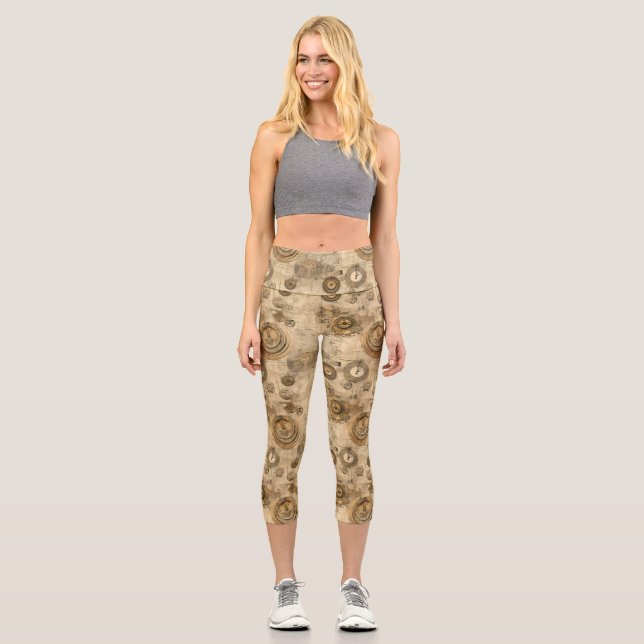 Grunge Rustic Steampunk Clock (2) Capri Leggings (Front)