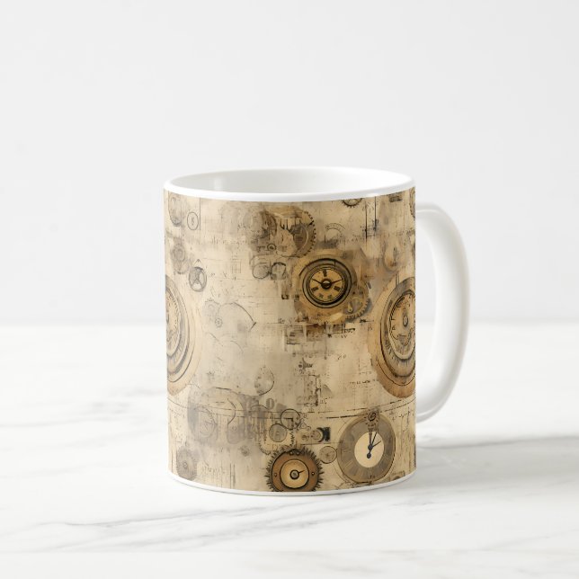 Grunge Rustic Steampunk Clock (2) Coffee Mug (Front Right)