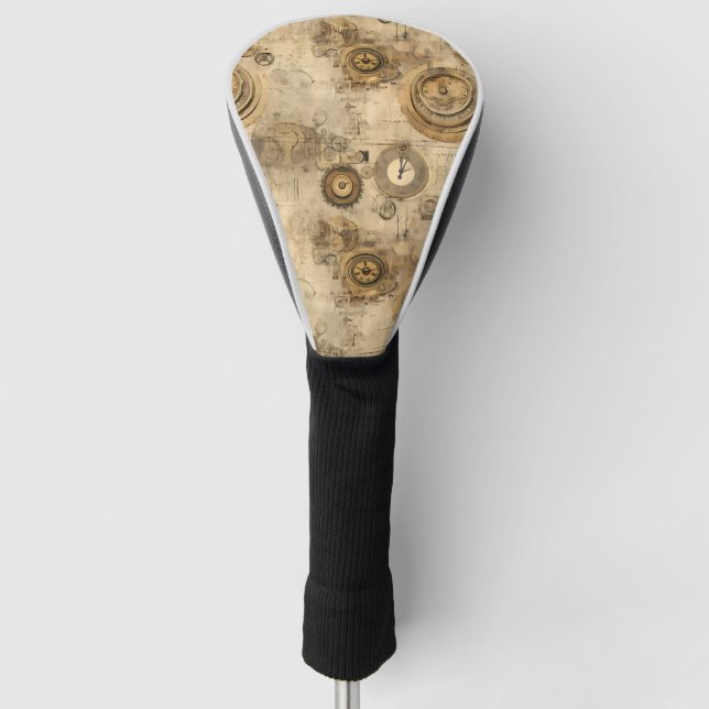 Grunge Rustic Steampunk Clock (2) Golf Head Cover (Front)