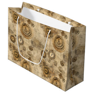 Grunge Rustic Steampunk Clock (2) Large Gift Bag