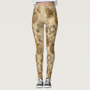Grunge Rustic Steampunk Clock (2) Leggings