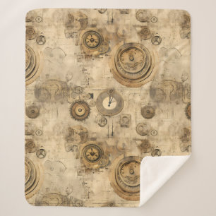 Grunge Rustic Steampunk Clock (2) Sherpa Blanket