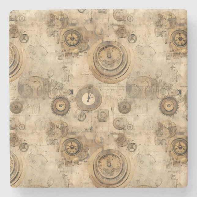 Grunge Rustic Steampunk Clock (2) Stone Coaster (Front)