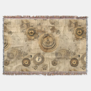 Grunge Rustic Steampunk Clock (2) Throw Blanket